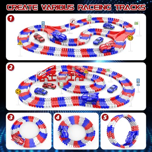 Spider Toys for Boys 4-6, Spider Race Track with 5 Cool Spider Cars Toys for Kids Boys Toddler, Flexible Car Tracks for Age 3 4 5 6 7 8 Year & Up Old