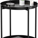 EKNITEY 2 Tier End Table - Metal Side Table Waterproof Small Sofa Coffee Side Tables Bedroom Indoor Outdoor with Removable Tray for Living Room