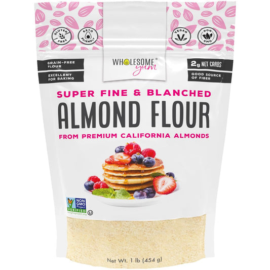 Wholesome Yum Premium Fine Blanched Almond Flour For Baking & More (16 oz / 1 lb) - Low Carb, Gluten Free, Non GMO, Keto Friendly Flour Substitute