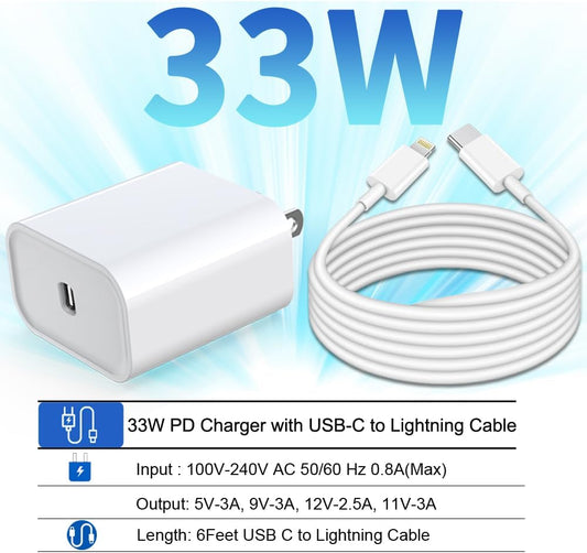 for iPhone Fast Charger, 33W USB C PD Wall Charger Block Plug with[MFi Certified]6ft Type C to Lightning Cable Quick Charging Data Sync Cord for