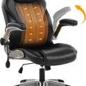 Office Desk Chair, Ergonomic Computer Chair with Padded Flip-Up Arms and Adjustable Lumbar Support, PU Leather Executive Chair with Tilt Lock and