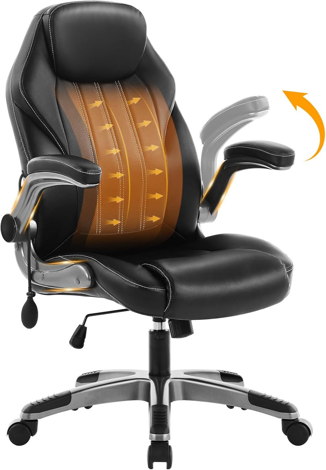Office Desk Chair, Ergonomic Computer Chair with Padded Flip-Up Arms and Adjustable Lumbar Support, PU Leather Executive Chair with Tilt Lock and