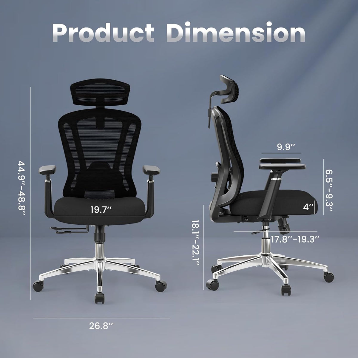 Farini Office Chair Ergonomic Desk Chair, High Back Computer Chair with Wheels, Home Sutdy Chair for Heavy People, Office Chair Adjustable Seat