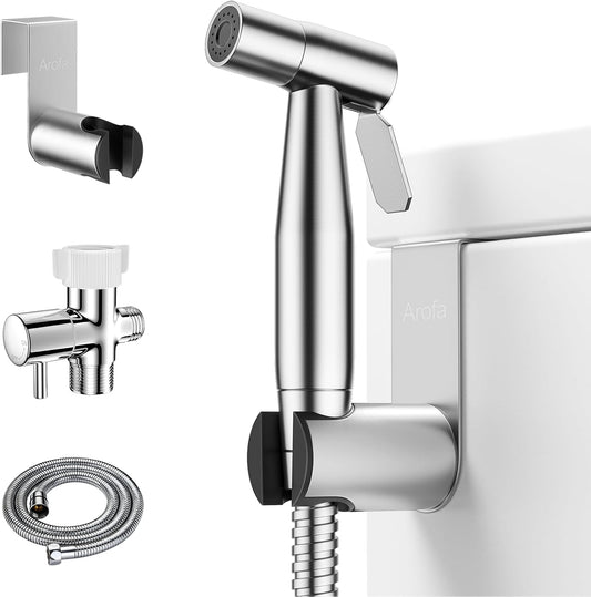 Arofa Handheld Toilet Bidet Sprayer for Toilet-Adjustable Water Pressure Control with Bidet Hose for Feminine Wash, Stainless Steel Brushed Nickel