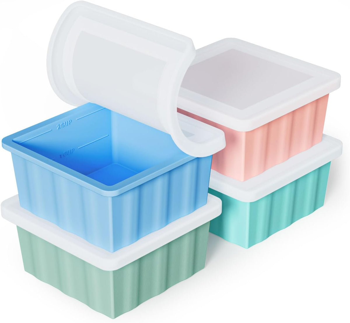 Silicone Freezer Tray for Soup Ice Cubes: 2-Cup Freezing Trays with Lid for Meal Prep - 4Pack Silicon Soup Portion Freeze Tray Make Stock Souped Ice