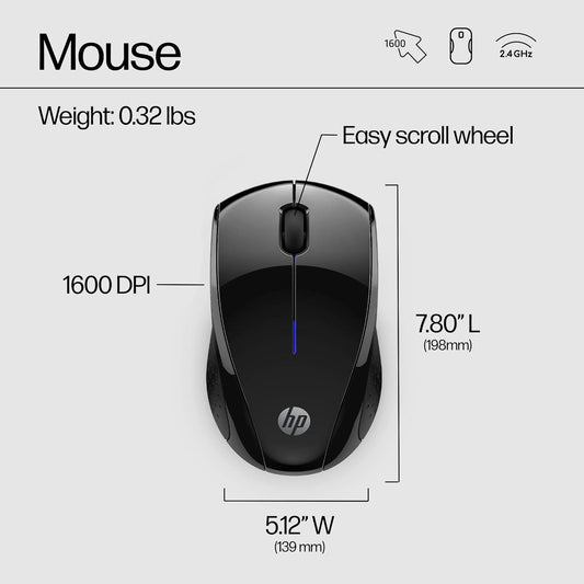 HP X3000 G3 Wireless Mouse - Black, 15-Month Battery, Side Grips for Control, Travel-Friendly, Blue LED, Powerful 1600 DPI Optical Sensor, Compatible
