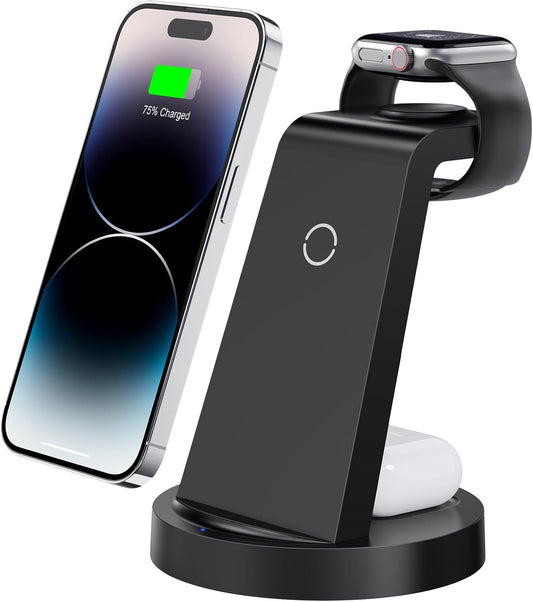 3 in 1 Charging Station for iPhone, Wireless Charger for iPhone 17 16e 16 15 14 13 12 11 X Pro Max & Apple Watch - Wireless Charging Station for