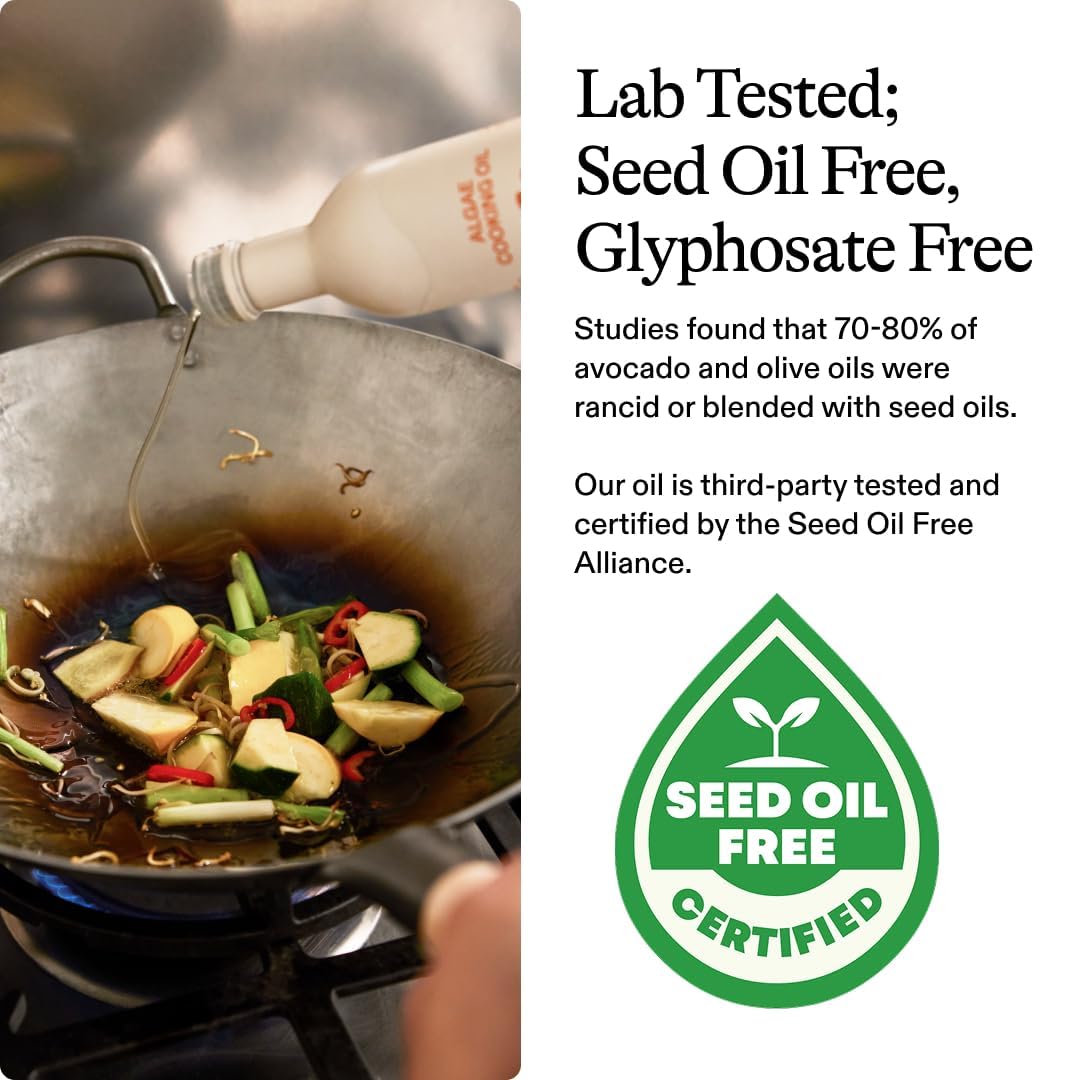 Algae Cooking Club Chef-Grade 100% Algae Cooking Oil - Avocado Oil Alternative - 535°F High Smoke Point - Omega-9 Rich, Neutral Buttery Flavor - Seed