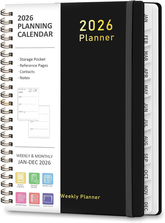 2026 Planner, Weekly and Monthly Calendar Academic Planner, Jan 2026 - Dec 2026, Planning Agenda Book for Desk Accessories and School Supplies - A5