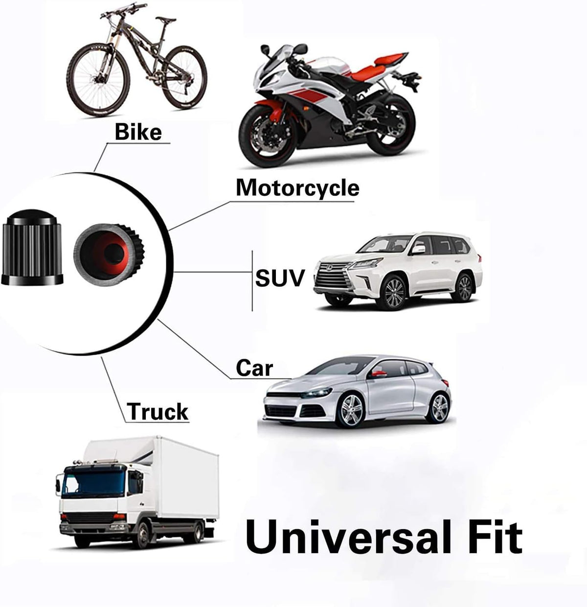 CKAuto 50 Pack Tire Valve Caps, Plastic Valve Stem Caps with O Rubber Seal, Universal Stem Covers for Cars, SUVs, Bike and Bicycle, Trucks