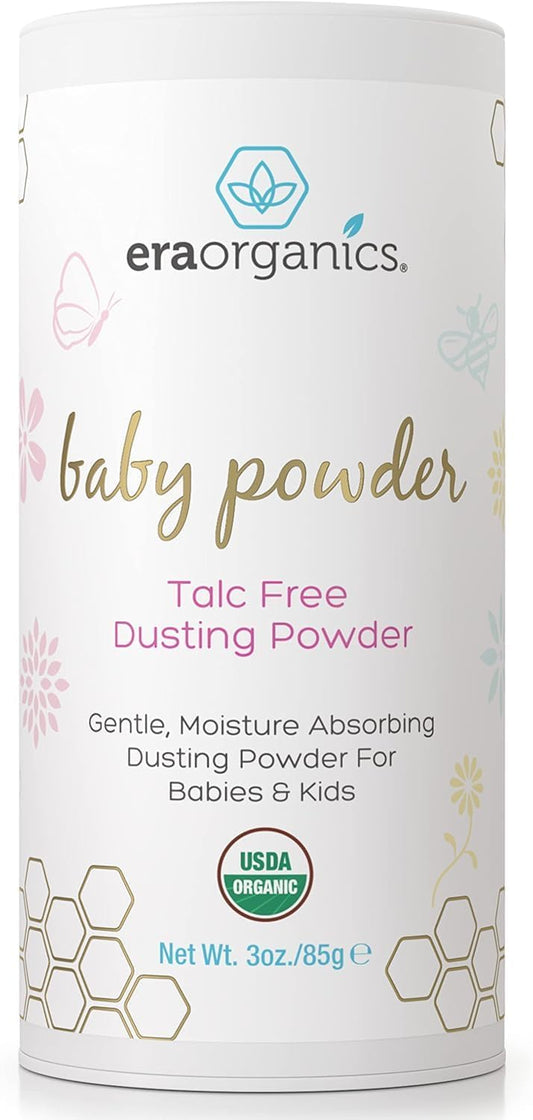 Era Organics Talc-Free Organic Baby Powder - USDA Organic Dusting Powder with Arrowroot, Calendula and Cornstarch for Newborns, Babies or Toddlers