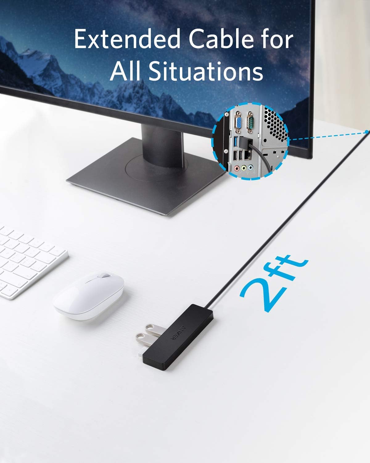 Anker USB Hub 4 Ports, Multiple USB 3.0 Hub, USB Splitter for Laptop, Extender for A Port Laptop, PC, Desktop and More [Charging Not Supported](2ft
