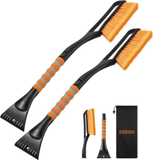AstroAI 2 Pack 27" Snow Brush and Ice Scrapers for Car Windshield, Detachable Snow Scrapers with Ergonomic Foam Grip for Cars, Trucks, SUVs (Heavy