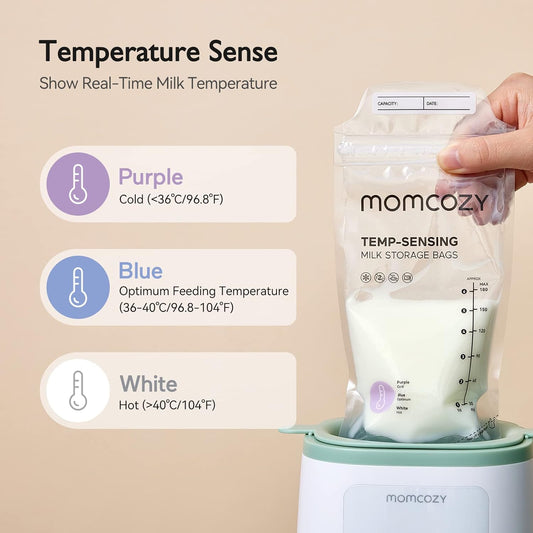 Momcozy Breastmilk Storing Bags, Temp-Sensing Discoloration Milk Storing Bags for Breastfeeding, Disposable Milk Storage Bag with 6 Ounce Self