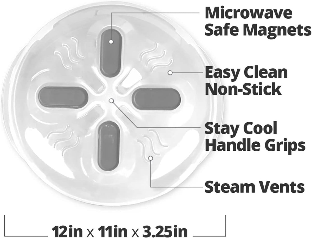 HOVER COVER Magnetic Splatter Cover, 12-Inch Clear BPA-Free Food Lid, Vented Plate Guard with Steam Vents, Anti-Splash Microwave Lid, Dishwasher