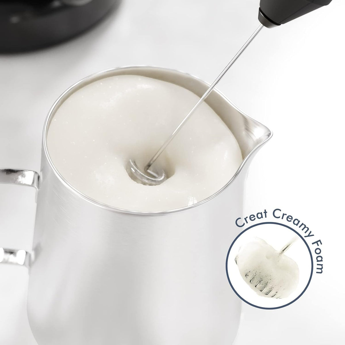 Powerful Milk Frother Wand - Mini Handheld Milk Frother with Stainless Steel Whisk - Battery-Powered Drink Mixer for Coffee, Lattes, Cappuccinos