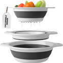 Collapsible Colanders (3 Pack Set) Food Strainers with Over-Sink Water Draining Base for Pasta Fruits and Vegetables (Patent Pending) White (3 Sizes