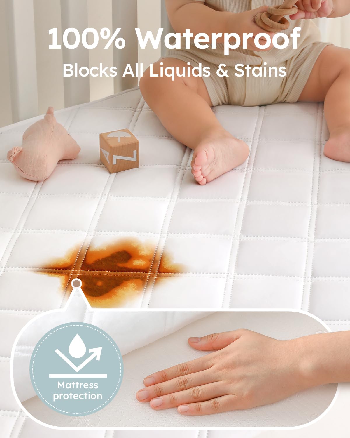 Yoofoss Waterproof Crib Mattress Protector 2 Pack, Quilted Crib Mattress Pad Cover Ultra Soft and Breathable, Machine Washable Toddler Mattress
