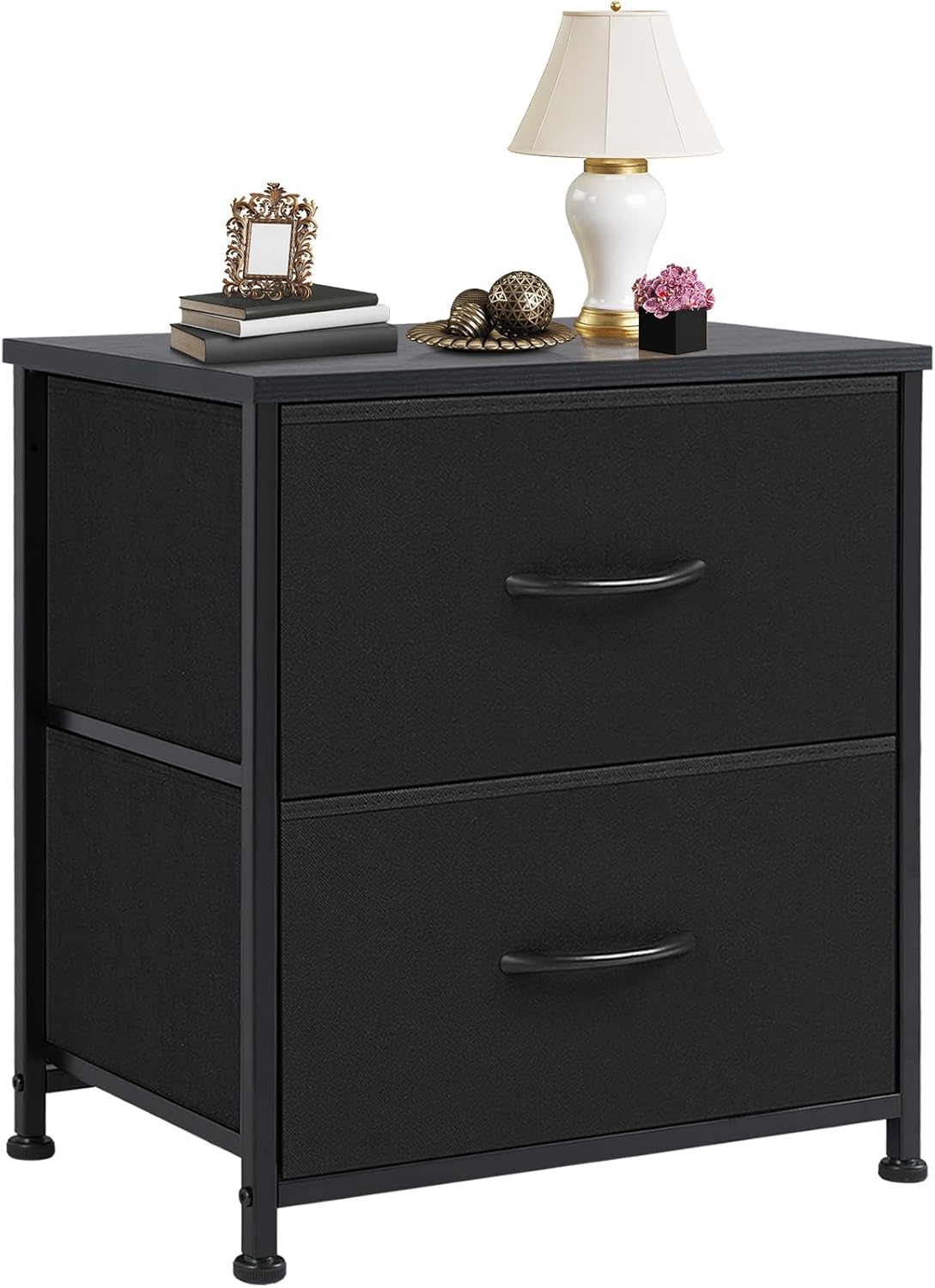 DUMOS Nightstand Small Dresser with 2 Fabric Drawers Side Tables Bedroom End Table Bedside Storage Furniture for 20 inch Tall Night Stand for