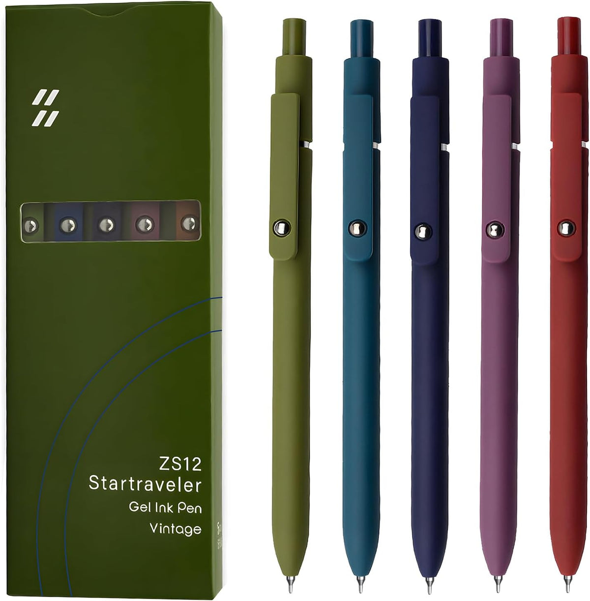 Gel Pens, 5 Pcs 0.5mm Black Ink Pens Fine Point Smooth Writing Pens with Silicone Grip, High-End Series Metal Clip Retractable Pens for Journaling