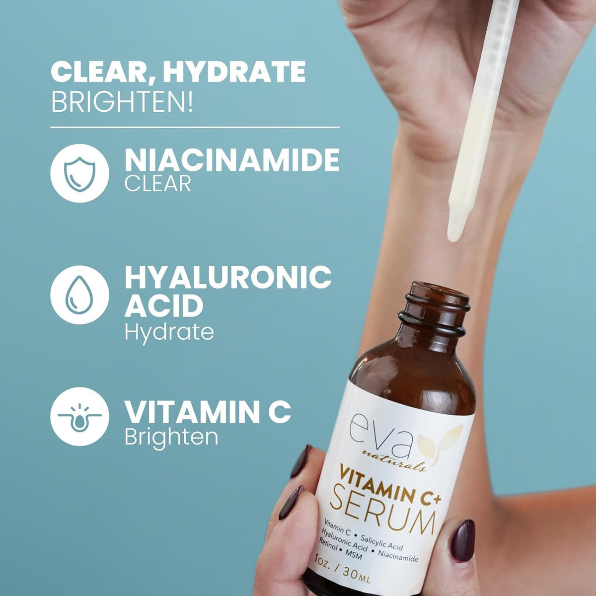 Eva Naturals Vitamin C Serum with Hyaluronic Acid - Anti-Aging, Acne & Dark Spot Care - Cart Shape