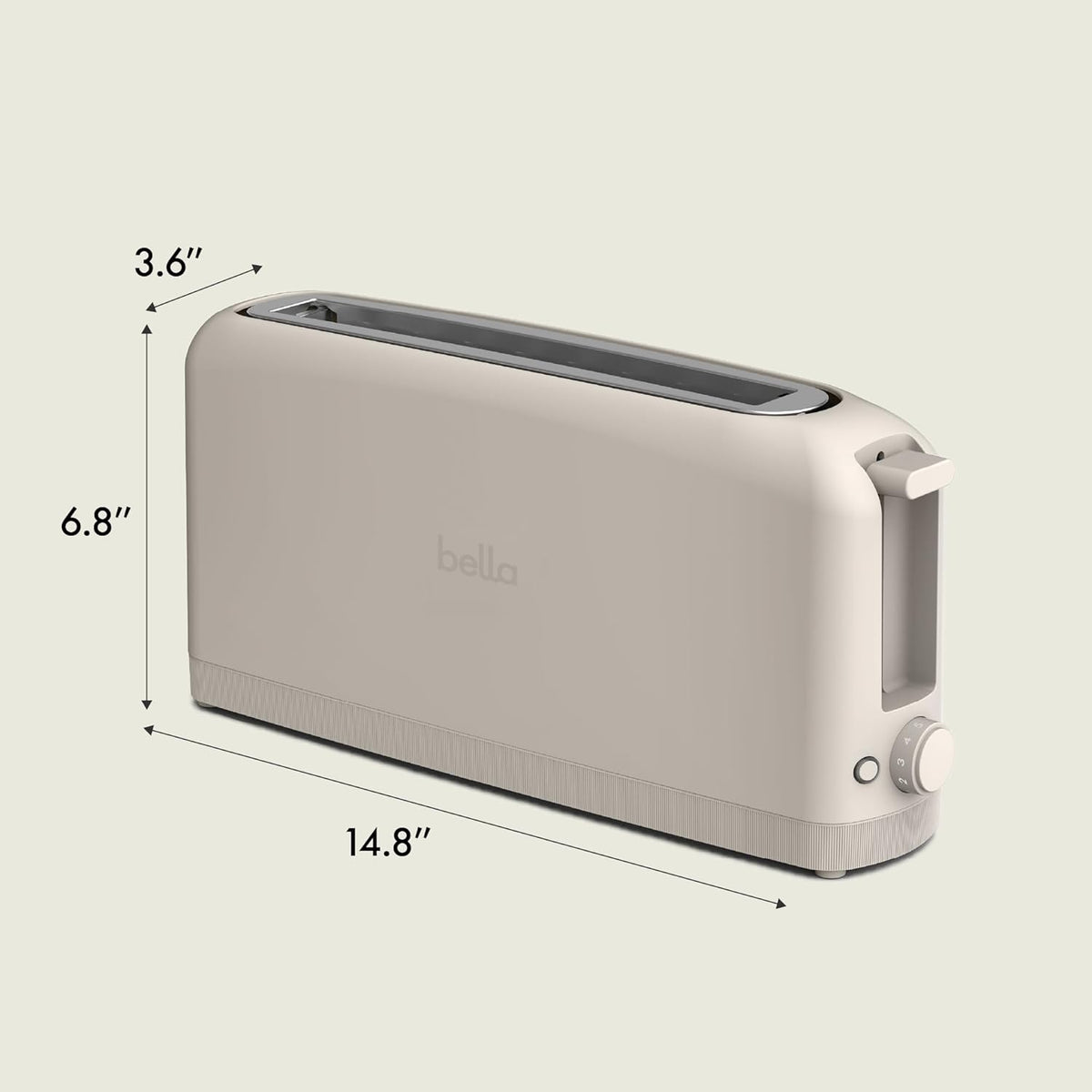 bella 2 Slice Slim Toaster, Fits-anywhere™ Kitchenware, 6 Setting Shade Control with Reheat & Cancel Buttons, Fits sourdough, 10” Long Slot, Anti Jam
