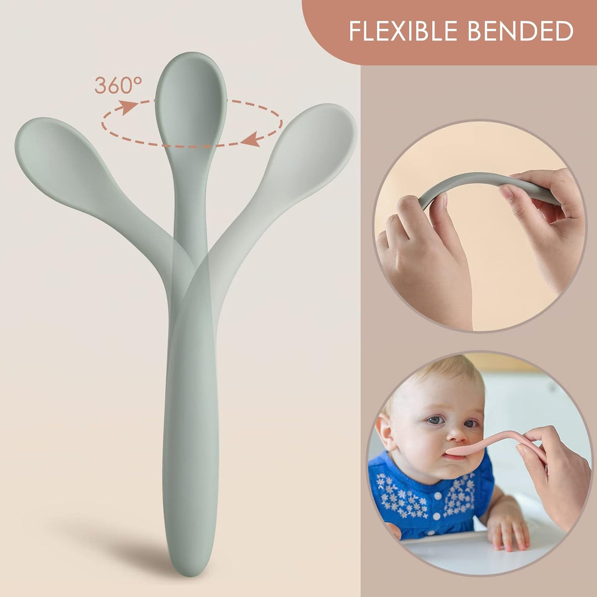 6-Piece Silicone Baby Feeding Spoons, First Stage Infant Spoons, Soft-Tip Easy on Gums I Baby Training Spoon | Infant Utensils Feeding Supplies