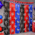 Bupelo Spider Web Birthday Decorations, 2 Pack Spider Party Supplies 3.3x6.6ft Tinsel Foil Fringe Curtains, Red Black, and Blue Photo Booth Prop