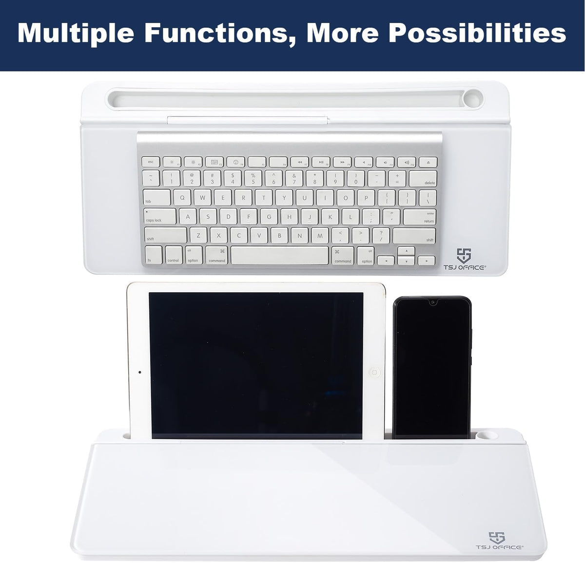 TSJ OFFICE Small Desktop Whiteboard -Glass Dry Erase Board Computer Keyboard Stand White Board Surface Pad with Drawer, Desk Organizers with