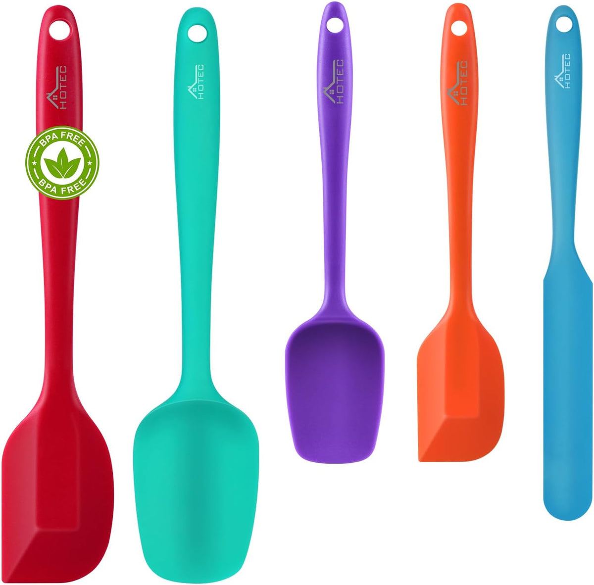 HOTEC Heat Resistant 600℉ Food Grade Silicone Rubber Spatula Set for Baking, Cooking, and Mixing Non Stick Dishwasher Safe BPA-Free Multicolor Set of