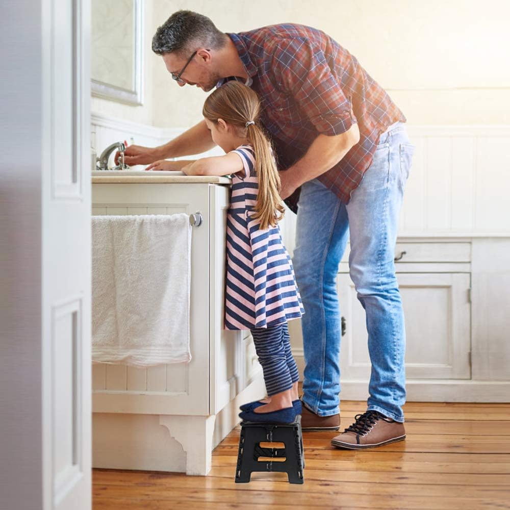 ACSTEP Folding Step Stool 9'' Tall Kids Step Stool Holds Up to 300 lb Plastic Foldable Step Stools for Kids Non-Slip Surface with Carry Handle