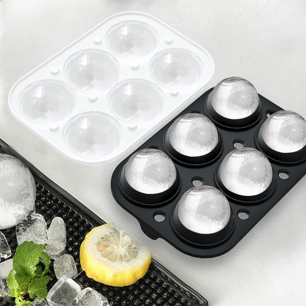 ROTTAY Ice Cube Trays (Set of 2), Sphere Ice Ball Maker with Lid & Large Square Ice Cube Maker for Whiskey, Cocktails and Homemade, Keep Drinks