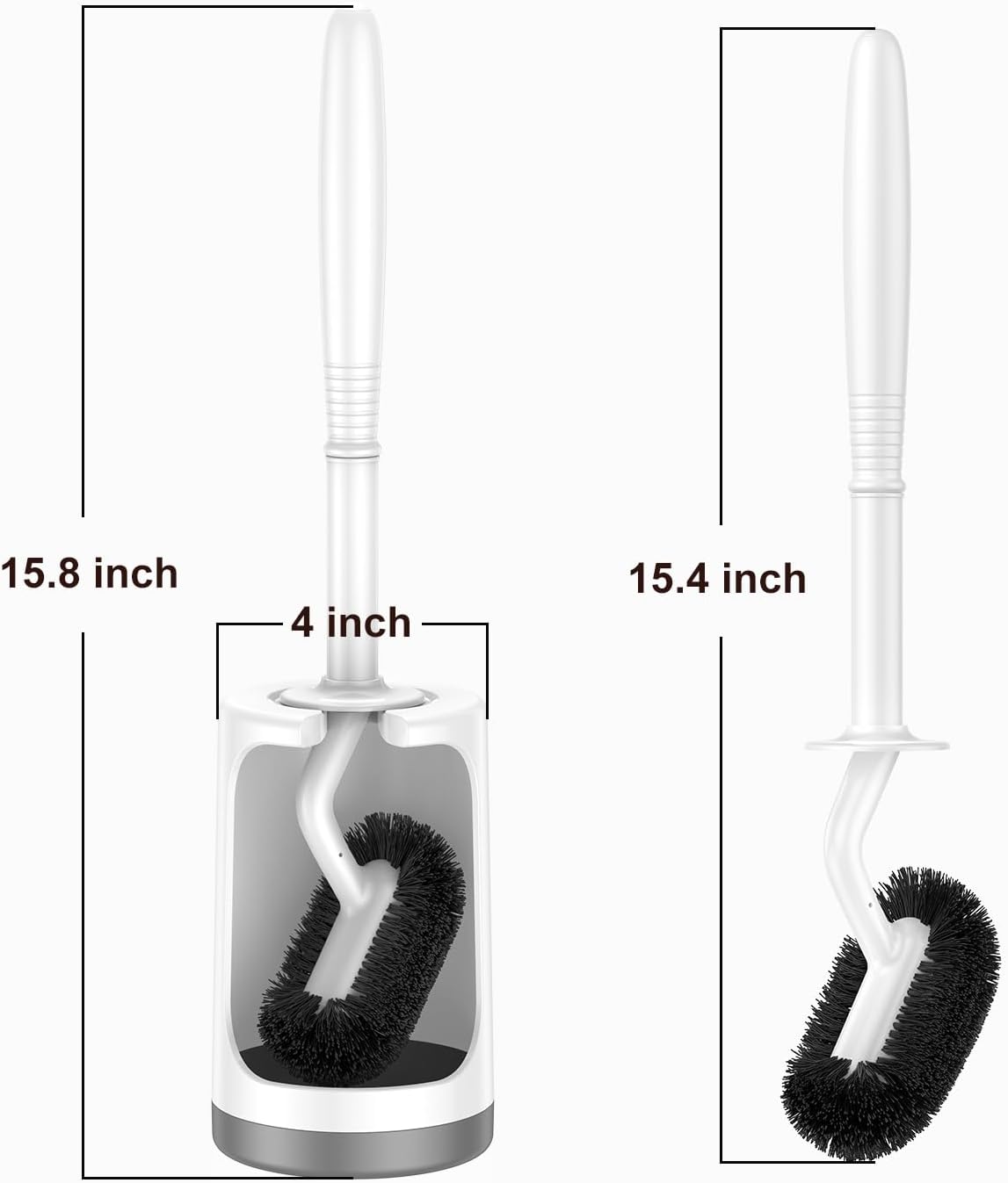 HAMITOR Toilet Bowl Brush Holder Set: Curved Design with Holder for Deep Cleaning Under Rim - Compact Hidden Scrubber for Small Space - Modern RV