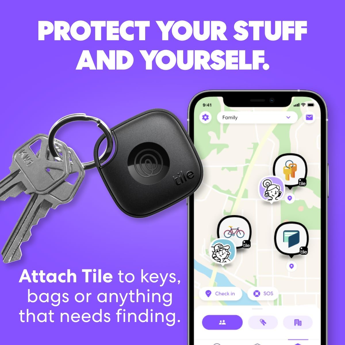 Tile by Life360 Mate Bluetooth Tracker, Keys Finder and Item Locator for Keys, Bags and More. Phone Finder. Both iOS and Android Compatible. 1-Pack