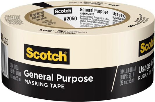 Scotch General Purpose Masking Tape, 1.88 in x 60.1 yd, Beige, Sticks for Up to 5 Days, Removes Easily Without Leaving Sticky Residue, Easy-to-Tear