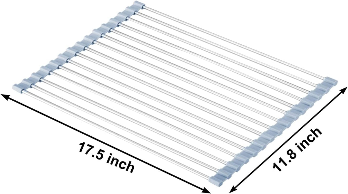 MECHEER Over The Sink Dish Drying Rack, Roll Up Dish Drying Rack Kitchen Dish Rack Stainless Steel Sink Drying Rack, Foldable Dish Drainer