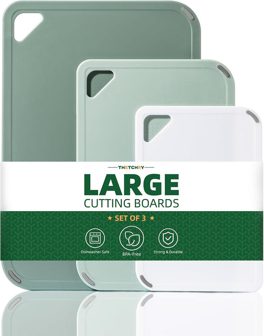 Plastic Cutting Board Set of 3-Cutting Boards for Kitchen BPA Free, Large-Small Chopping Boards Non-Slip for Cooking Camping Dishwasher Safe
