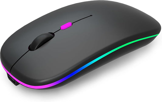Wireless Bluetooth Mouse Rechargeable Laptop Mice with LED Use Portable(BT5.2 and USB 2.4G) Dual Mode Connection Silent Slim Computer Mouse for