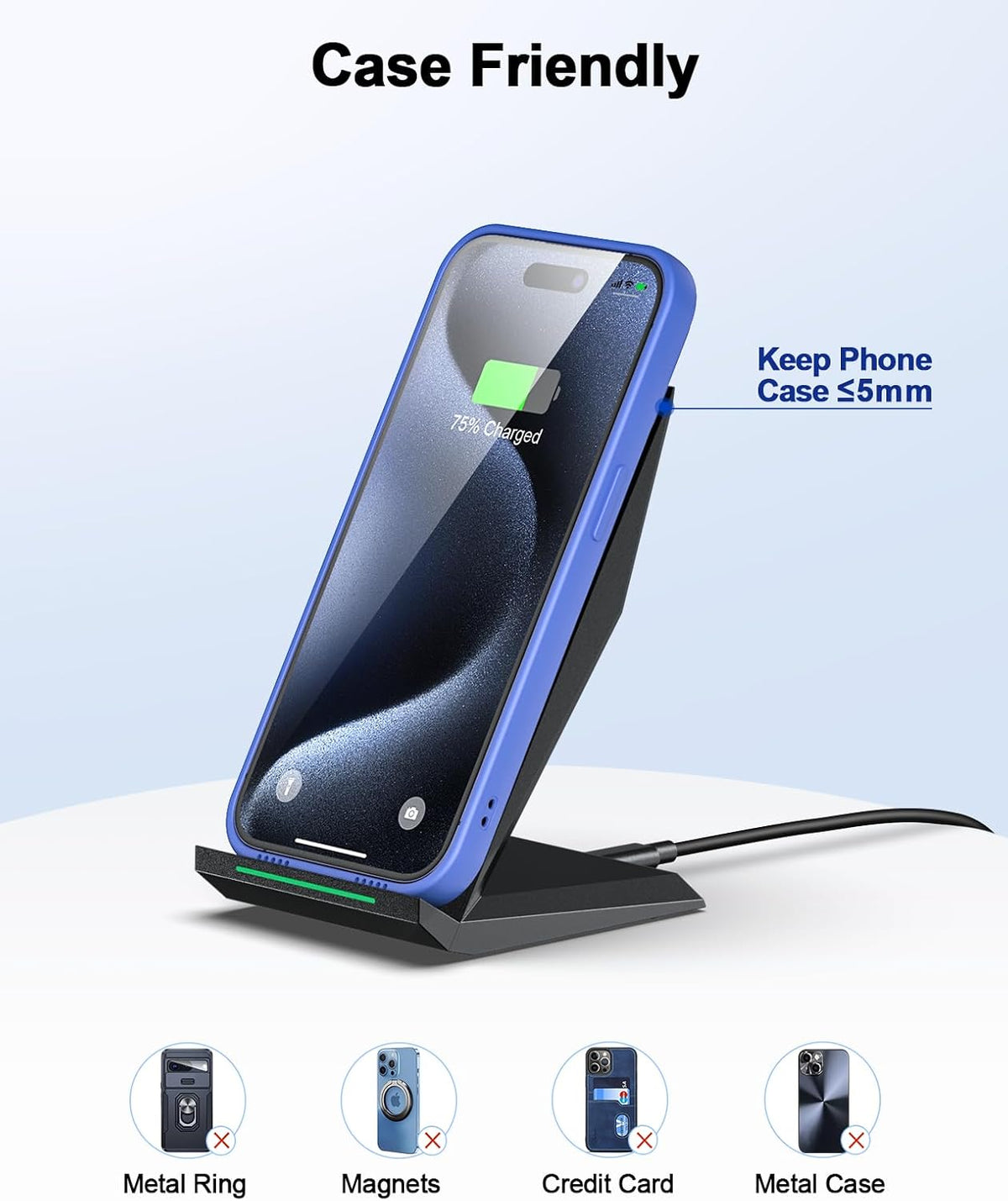 Fast Wireless Charger, NANAMI 15W Qi Certified Wireless Charging Stand Compatible iPhone 16/15/15 Pro/15 Plus/15 Pro Max/14/14 Pro/13/12, for Samsung