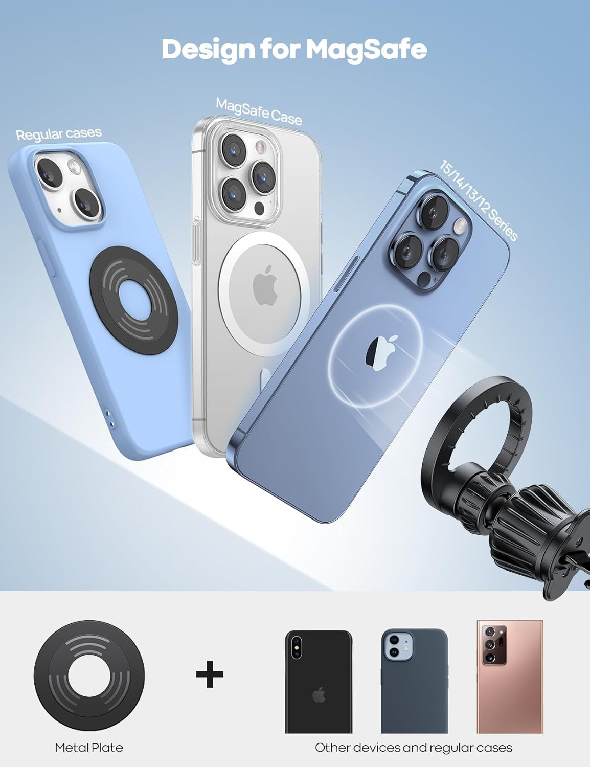 Lamicall for MagSafe Car Mount - [20 Super Magnets] Magnetic Car Phone Mount, Air Vent Phone Holder Car, Hands Free Cell Phone Holder Clip Car