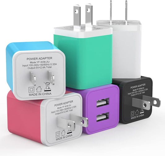 6Pack USB Wall Charger, iGENJUN 2.4A Dual USB Port Cube Power Plug Adapter Fast Phone Charger Block Charging Box Brick for iPhone 17/17 Pro/17 Pro