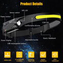 Headlamp Rechargeable, 230° Wide Beam Head Lamp LED with Motion Sensor for Adults - Camping Accessories Gear, Waterproof Head Light Flashlight for