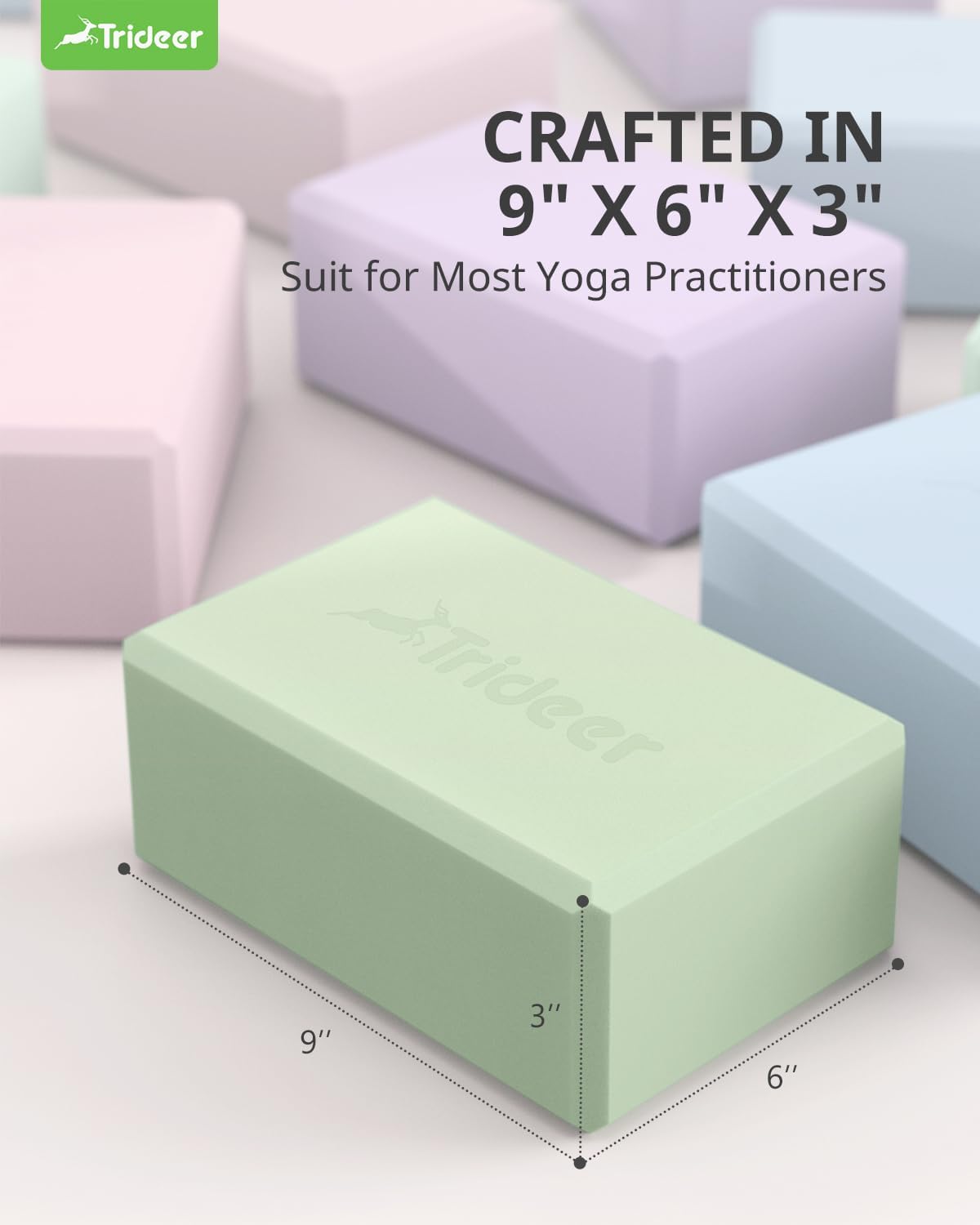 Trideer Yoga Blocks 2 Pack, Soft Non-Slip Foam Blocks with Beveled Edges for Alignment and Stretching in Yoga, Pilates, and Dance - Supportive