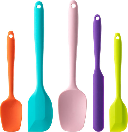 Silicone Spatula Set, 5 Piece Food Grade Rubber Spatulas for Baking, Cooking, and Mixing High Heat Resistant Non Stick Dishwasher Safe BPA-Free