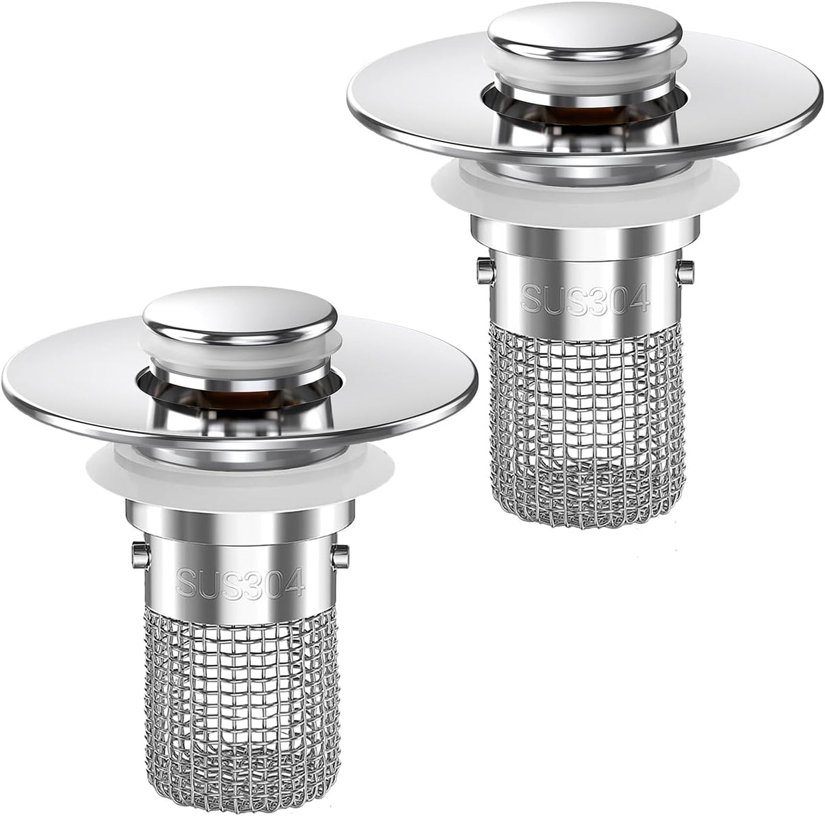 Sink Stopper Hair Catcher,(2PCS) Pop-up Sink Drain Strainer with Removable Stainless Steel Strainer Basket Hair Catcher, Bathroom Sink Strainer for