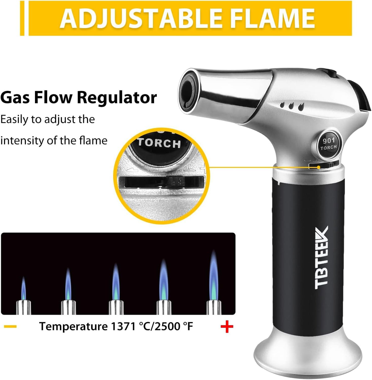 TBTEEK Butane Torch, Kitchen Torch Cooking Torch with Safety Lock & Adjustable Flame for Cooking, BBQ, Baking, Brulee, Creme, DIY Soldering(Butane