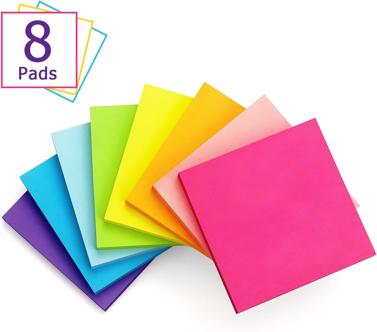 Eastern Wolf 8 Pads Sticky Notes 3x3 Self-Stick Notes 8 Bright Multi Colors Purple Sticky Notes, 85 Sheet/Pad