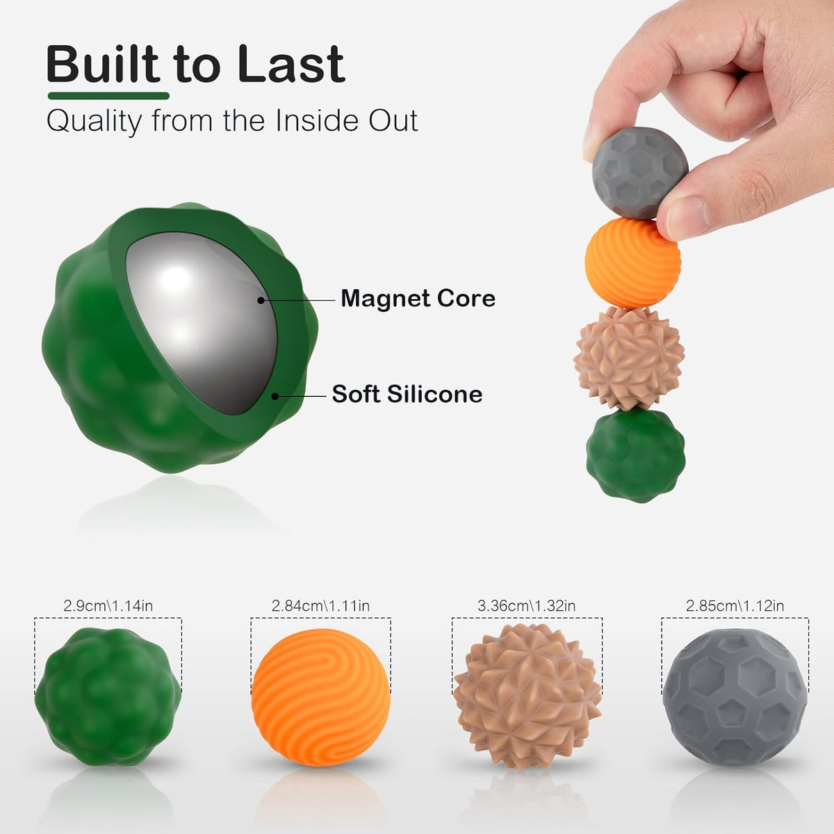 Fidget Toys Adults – 4PCS Magnetic Silicone Stress Balls for Anxiety, Focus & ADHD Relief, Textured Sensory Desk Gadgets, Stocking Stuffers or White