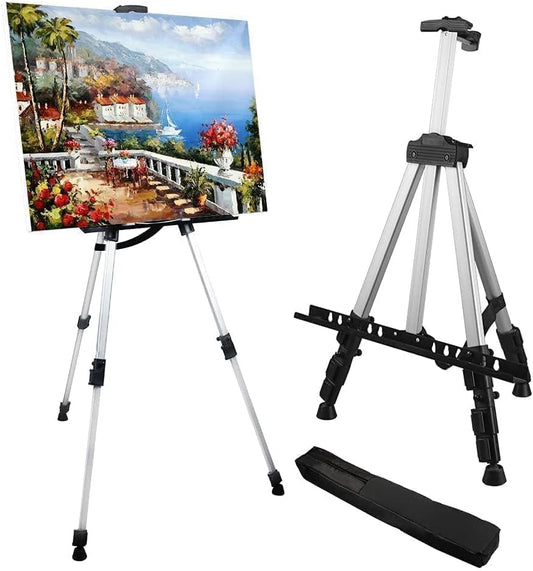 Art Easel Stand for Painting and Sign - RRFTOK Aluminum 66 Inch Metal Tripod Adjustable Portable Easels for Display - Canvas Stand for Table Top