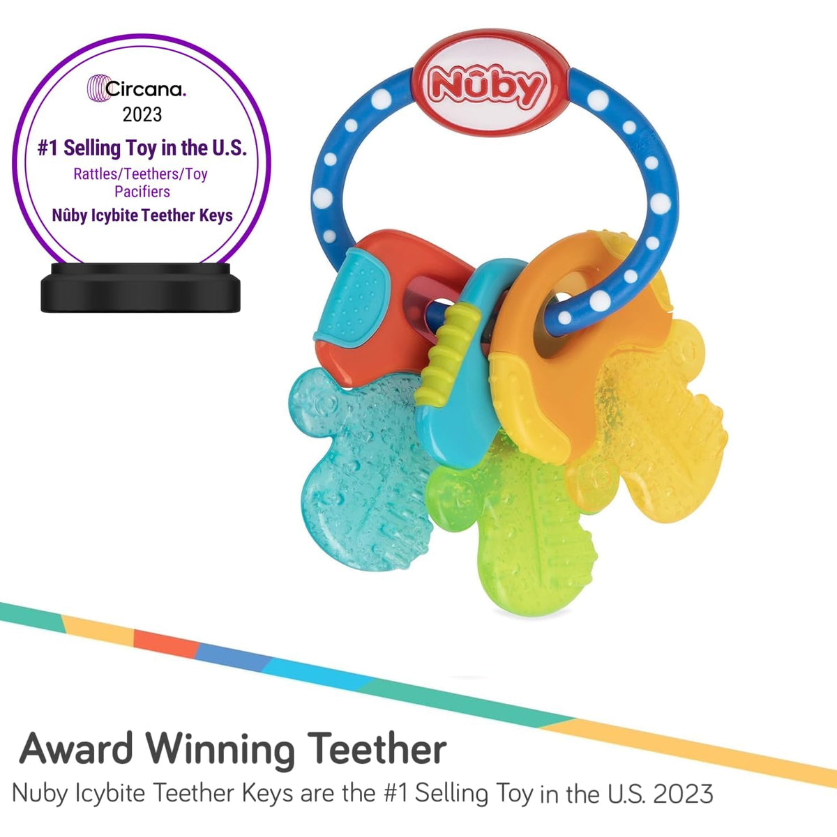 Nuby Ice Gel Teether Keys - Silicone Soothing Baby Teether Toys for Infants - Gentle for Sore Gums Colorful and Fun Toys - Safe and Durable Infant